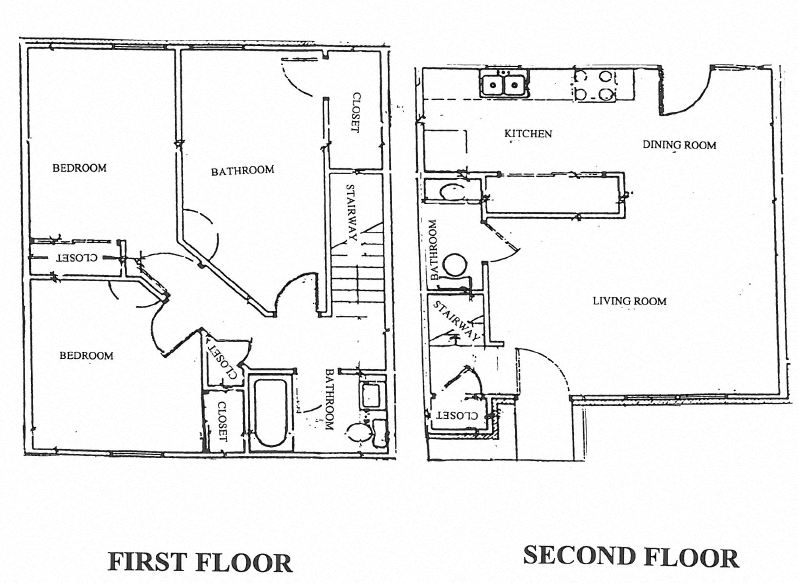 Floor plan for 3 beds, 1.5 baths, 1012 sqft
